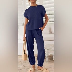 Navy Blue Two-Piece Sweater Set